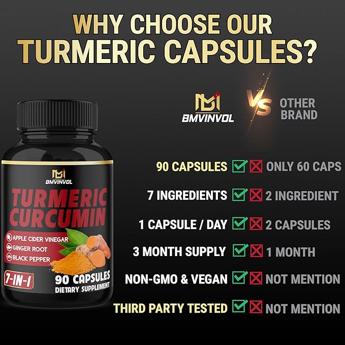 Turmeric Curcumin - 95% Curcuminoids & Apple Cider Vinegar, Ginger Root and Black Pepper for Advanced Absorption - Supports Immune System - 90 Capsules [3-Month Supply]