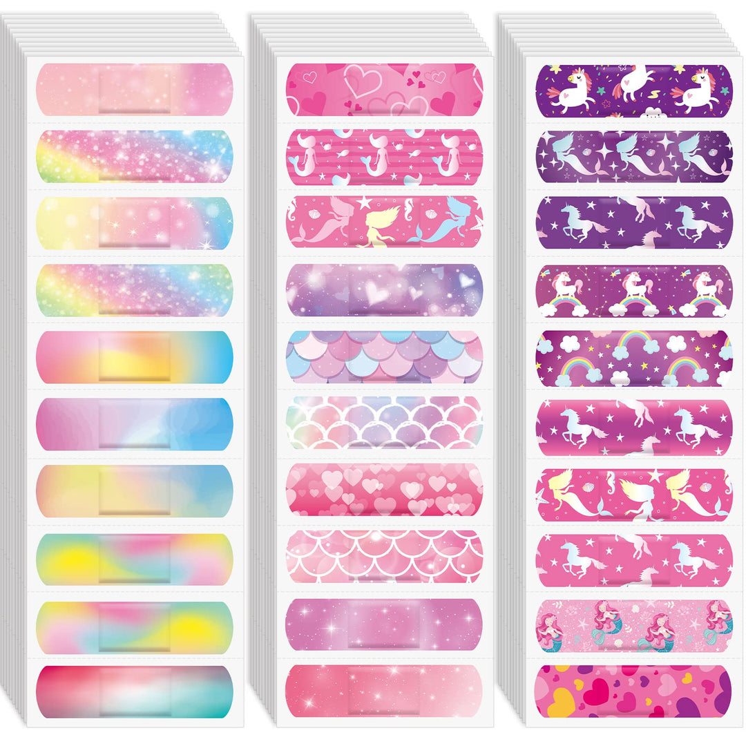120 Pcs Kids Bandages Bulk Cute Cartoon Flexible Bandages Waterproof Breathable Bandages Strip Protect Cuts and Scrapes for Girls Boys Children Toddlers (Romantic Style)