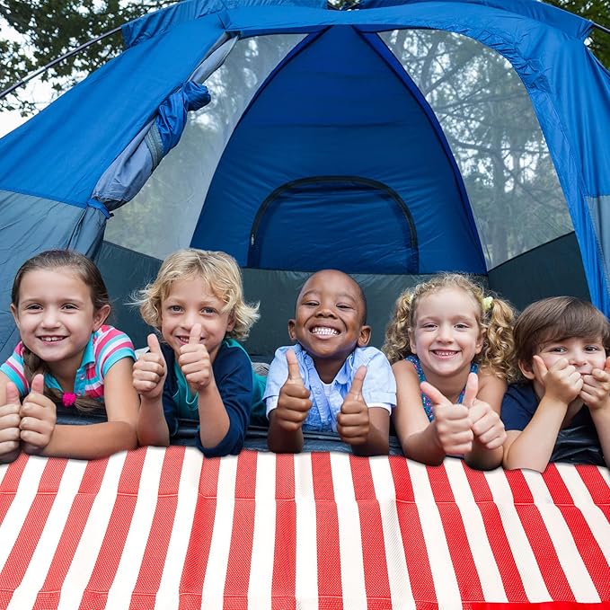 Woanger 2 Pieces Tatami Straw Ground Mat Foldable Waterproof Handy Mat with Strap Portable Straw Beach Mat RV Outings Camping Outdoor Travel Hiking Lawn, 60'' L x 78'' W, Red and Blue