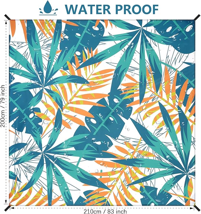 Beach Blanket Waterproof Sandproof Beach Mat 79”x 83” for 1-4 Adults Quick Drying Durable Outdoor Picnic Mat for Beach Festival Travel Camping Hiking (W&GN&Y-Palm, 79"×83"(4 Person))
