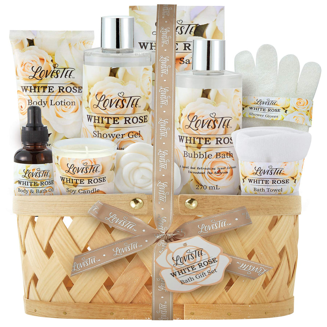Bath & Body Spa Gift Basket For Women, Best Gift For Christmas, Mother'S Day & Birthday, White Rose Set Body Lotion, Shower Gel,