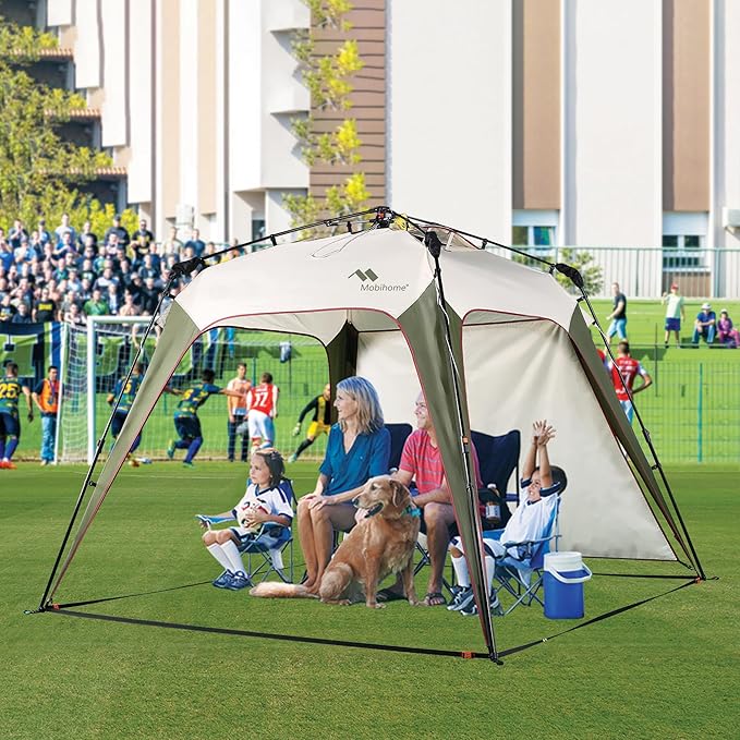 8.2'x8.2' Pop Up Canopy Tent Easy One Person Setup Instant Outdoor Beach Canopy Folding Portable Sports Shelter with 1 Sidewall - Olive