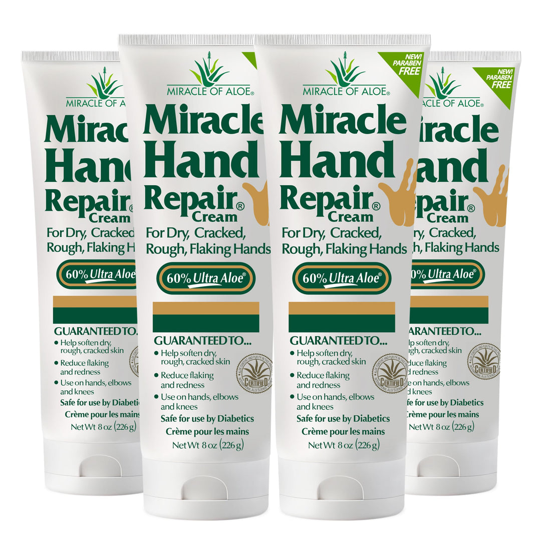 Miracle of Aloe Miracle Hand Repair Cream 8 oz Healing Aloe Vera Lotion for Dry, Cracked Hands with 60% Ultra Aloe Gel - Moisturizes, Softens, and Repairs - Non-Greasy (4-Pack)