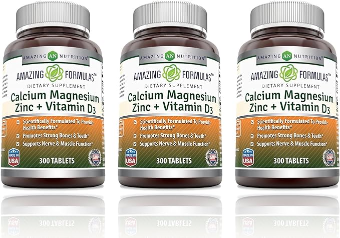 Amazing Formulas Calcium Magnesium Zinc with Vitamin D3 Supplement | Non-GMO | Gluten Free | Made in USA (300 Count | 3 Pack)