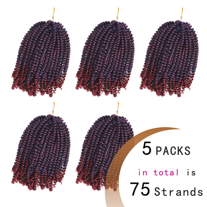 Bileaf 5 Packs Spring Twist Hair 8 Inch Fluffy Spring Twist Crochet Braiding Bomb Twist Ombre Colors Hair Extensions for Butterfly Locs(Blue&Wine)
