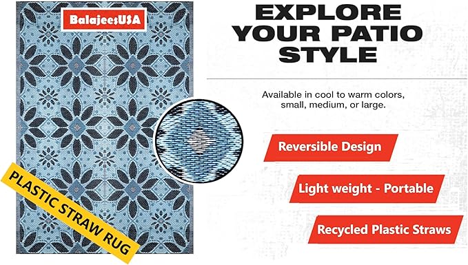BalajeesUSA Outdoor Rug – 6x9, Sky Blue, Grey, Reversible Recycled Plastic Straw Rug Waterproof Outdoor Patio Rugs Clearance Large RV Camper Mats 331