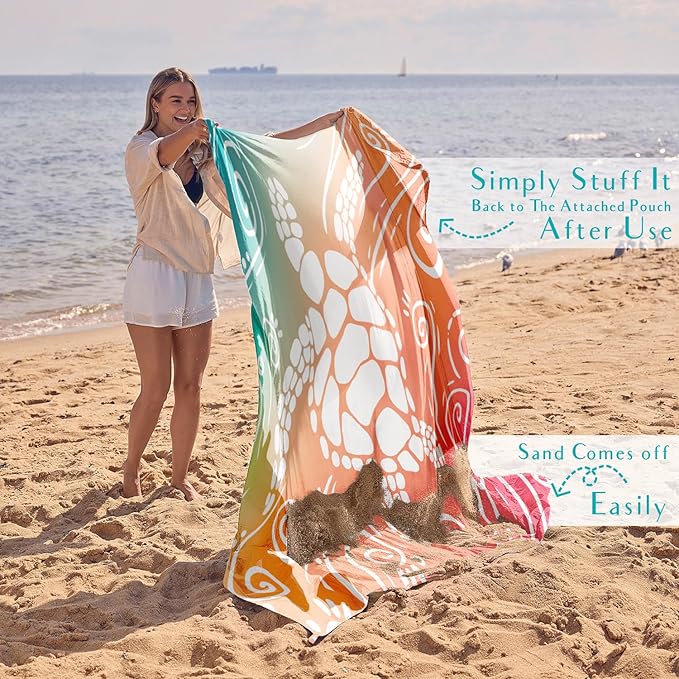 WEKAPO Beach Blanket Waterproof Sandproof Oversized Extra Large Sand Free Beach Mat with Stakes, Storage Bag - Essentials for Outdoor Beach, Picnic (Sea Turtle, 11 X 9 FT (1~10 Person))
