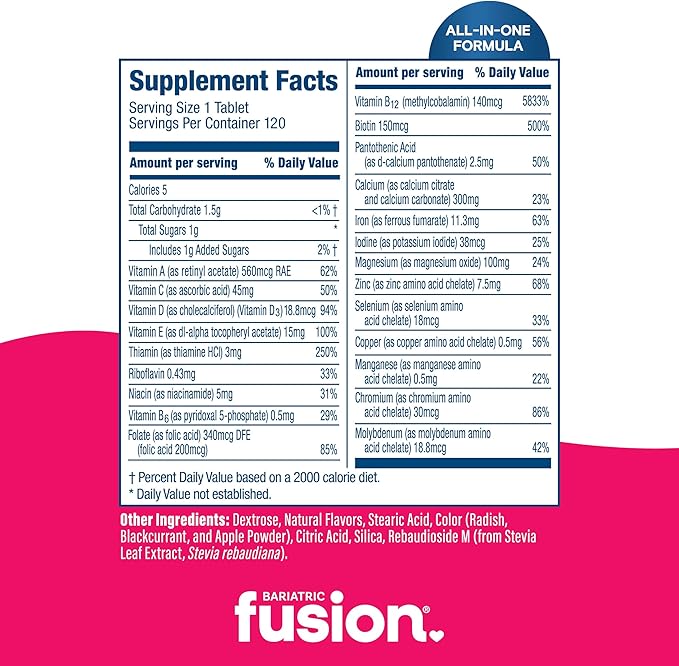 Bariatric Fusion Bariatric Multivitamin with Iron Complete Chewable | Wild Cherry | Post Bariatric Vitamins for Gastric Bypass and Sleeve Gastrectomy | One Month Supply