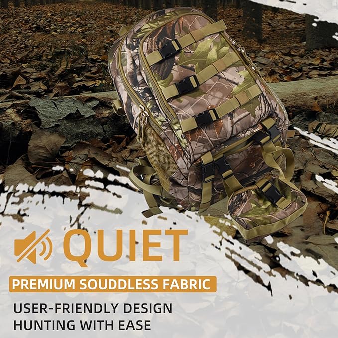 AUMTISC 40L Hunting Bag Backpack with Rifle Holder for Men, Waterproof Camo Hunting Day Back Pack with Rain Cover for Gun Bow