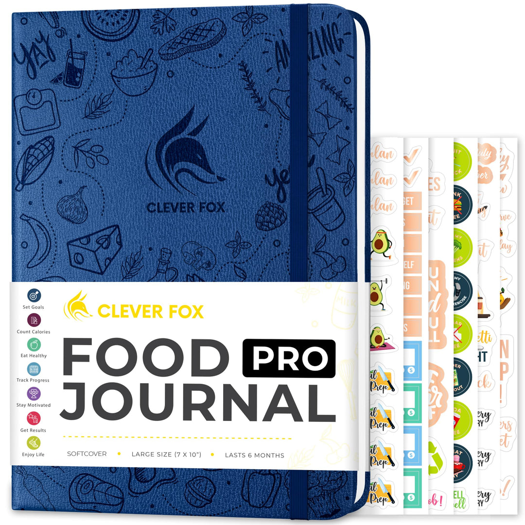 Clever Fox Food Journal Pro – Diet & Wellness Planner for Women & Men – Weight Loss Diary with Calorie Tracker – Food Log for Tracking Meals, Exercise & Weightloss - Undated, 7" x 10" Mystic Blue