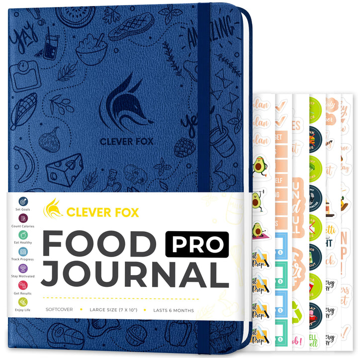 Clever Fox Food Journal Pro – Diet & Wellness Planner for Women & Men – Weight Loss Diary with Calorie Tracker – Food Log for Tracking Meals, Exercise & Weightloss - Undated, 7" x 10" Mystic Blue