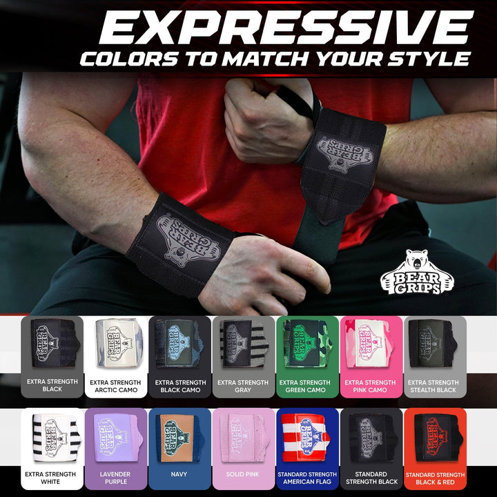 Bear Grips Wrist Wraps for Weightlifting | Weight Lifting Wrist Straps for Weightlifting | Extra Strength Gym Wrist Wraps | Two Wrist Wrap Per Pack | 12” & 18” | Lifting Wrist Wraps for Men & Women