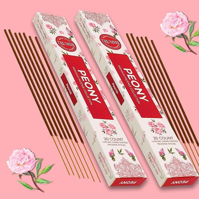 Peony Incense Sticks - Total 40 Insence-Sticks - Dual Pack of 20 Insense - Inciensos - Inscents - Natural Non Toxic Ingredients - Incents - Incence - Inscense - Insents