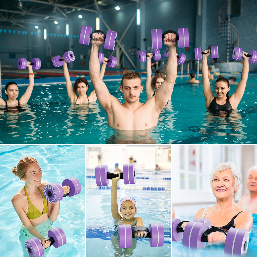 Sportneer Aquatic Exercise Dumbbells Water Weights Water Dumbbell Aerobics Workouts Set of 2 EVA Foam Pool Weights Dumbbells Set Aqua Fitness Barbells Equipment, Purple White