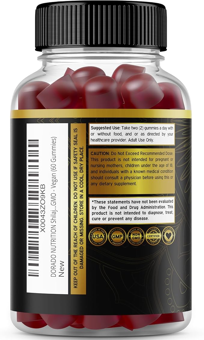 Shilajit Gummies 1000mg (Pure Himalayan Shilajit Gummies for Men & Women Gold Grade with 85+ Trace Minerals with Fulvic Acid) - Energy & Immunity Support - Third Party Tested, Non GMO, Vegan, USA Made