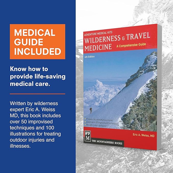 Adventure Medical Kits Mountain Series Medical Kit - Explorer - Emergency Medical First Aid Kit - For 4 People for 7 Days - Comes with a Trauma Pad, Medicine, Guide Book & More
