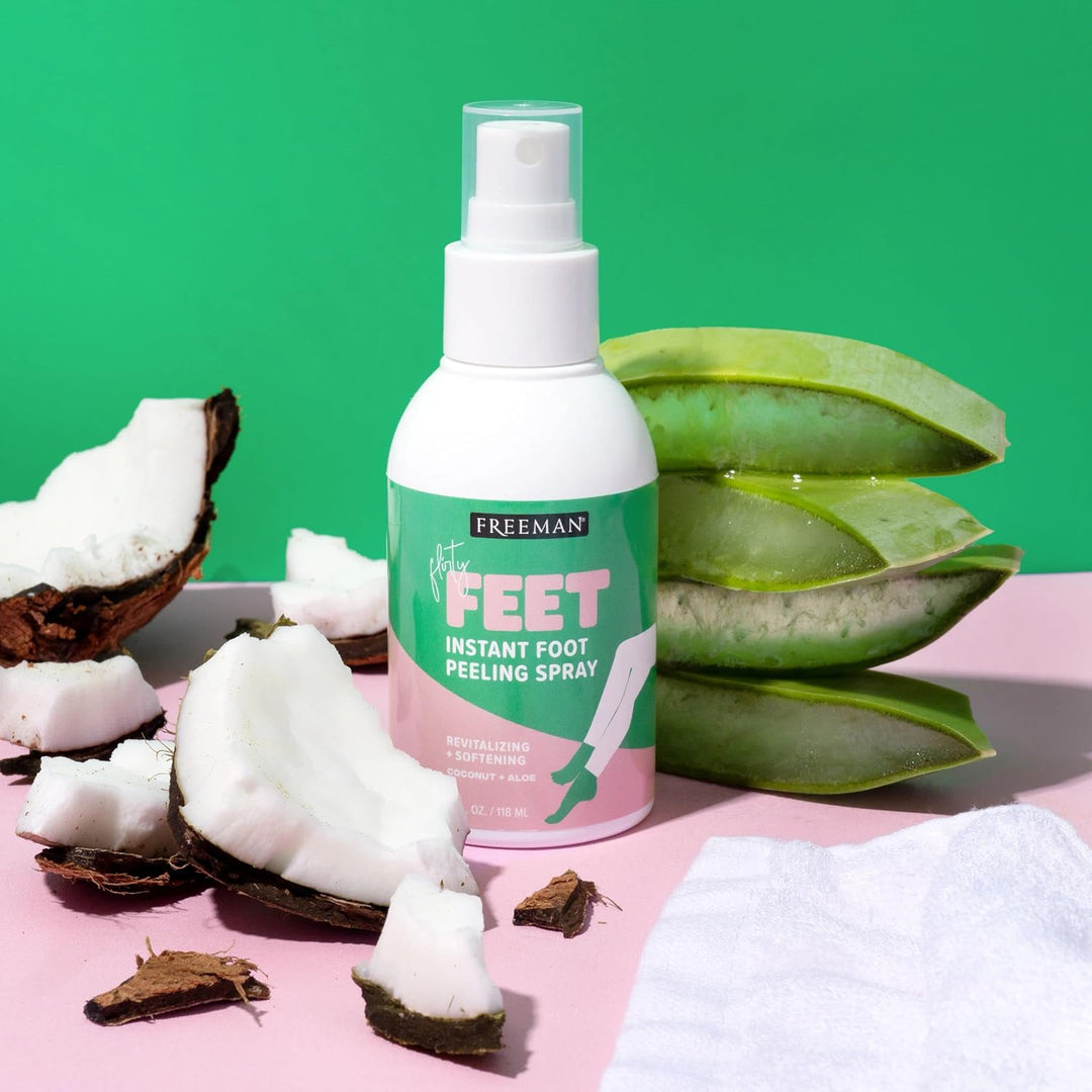 Freeman Flirty Feet Coconut & Aloe Foot Spray | Softening Exfoliating Peel | 4 fl. oz. (Pack of 2)