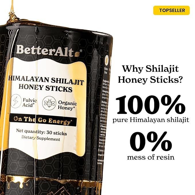 Better Alt Pure Himalayan Shilajit Sticks with Organic Honey, Saffron | Easy to Consume Shilajit| Energy Boost & Immune Support, 85+ Trace Minerals, 75%+ Fulvic Acid (Pack of 2)