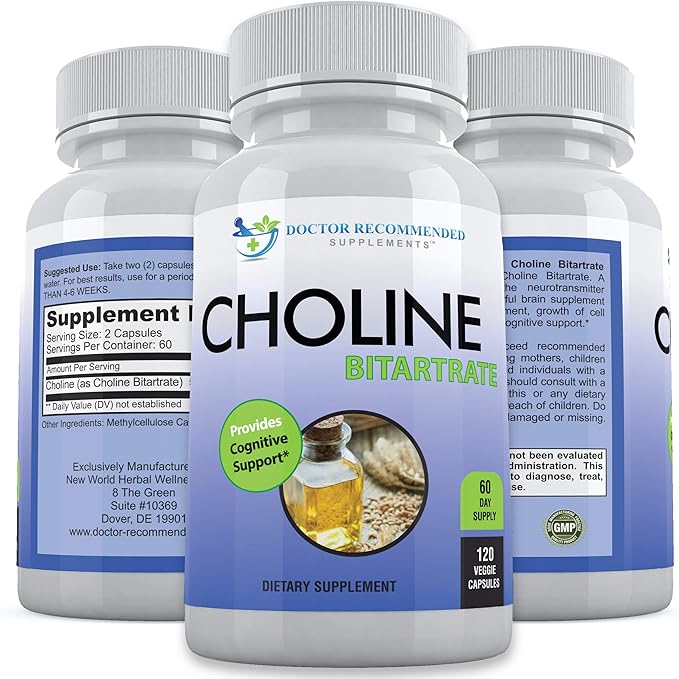Premium Choline - 500 mg - 120 Veggie Capsules - Supports Cognitive Health, Memory & More - 2 Pack
