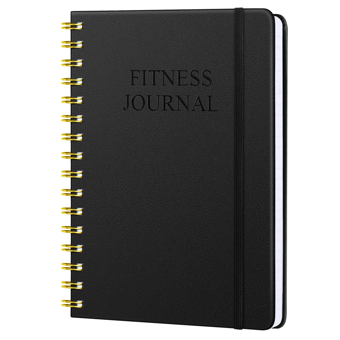 Fitness Journal-Workout Journal for Women & Men, Hard Cover Leather Fitness Planner, Workout Log Book With Gym Goals, Calendar, Progress Tracker, A5-5.7" x 8.3" - Black