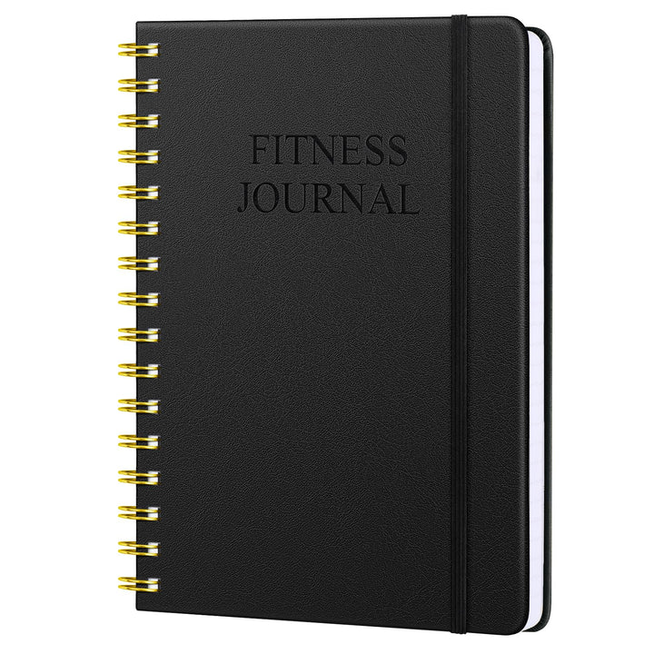 Fitness Journal-Workout Journal for Women & Men, Hard Cover Leather Fitness Planner, Workout Log Book With Gym Goals, Calendar, Progress Tracker, A5-5.7" x 8.3" - Black