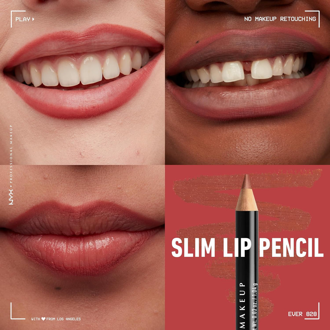 NYX Slim Lip Pencil | Long-Lasting Creamy Lip Liner | Hot Red - 2 Pack