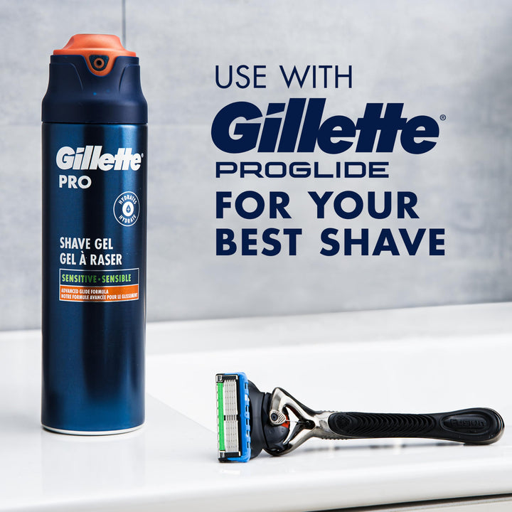 Gillette PRO Shaving Gel For Men Cools To Soothe Skin And Hydrates Facial Hair, 7oz, ProGlide Sensitive 2 in 1 Shave Gel