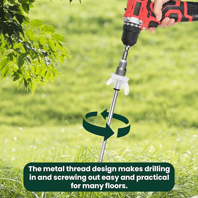 12 Pack 8-inch Heavy Duty Metal Tent Nails - Anchor Screws - Head That Will Glow at Night - Outdoor Camping - Metal Threaded Tent Nails and Hexagonal Head Drive and Storage Box (White)