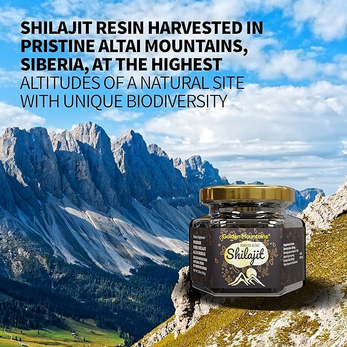 Pure Authentic Siberian Altai Golden Mountains Shilajit Resin 100g 3.53oz - Measuring Spoon – Quality & Safety Certificate in Each Box