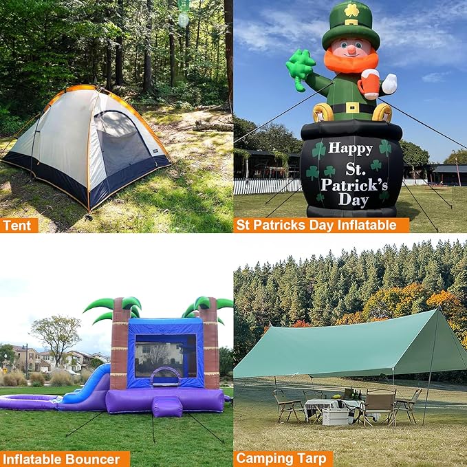 48pcs Camping Tent Stakes, Ground Stakes Plastic Inflatable Stakes Fixing Replacement for Yard, Inflatable Accessories with Hooks & Tethers for Christmas Outdoor Party Garden Decorations