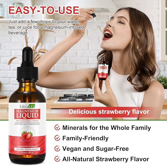 Magnesium Glycinate Liquid,Magnesium Glycinate Drops,High Absorption Magnesium Supplement with Cellulose Fiber, Bromelain,Vitamin B6,C,D Promotes Nerv,Relaxation,Sleep Support