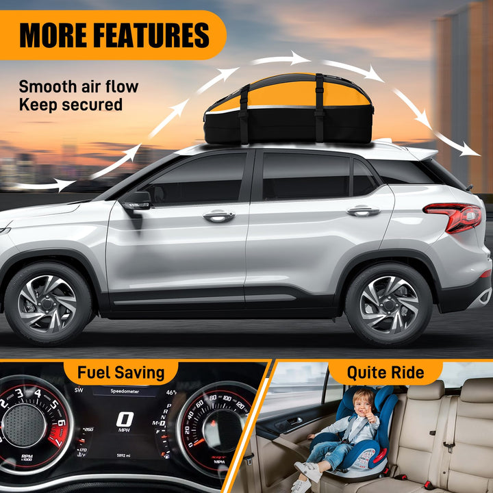 Car Rooftop Cargo Carrier Bag 20 Cubic Feet, 100% Waterproof Roof Bag Top Luggage Carrier for Any Vehicles with/Without Rack Cross Bar, Includes Anti-Slip Mat +4 Door Hooks +Storage Bag +Lock