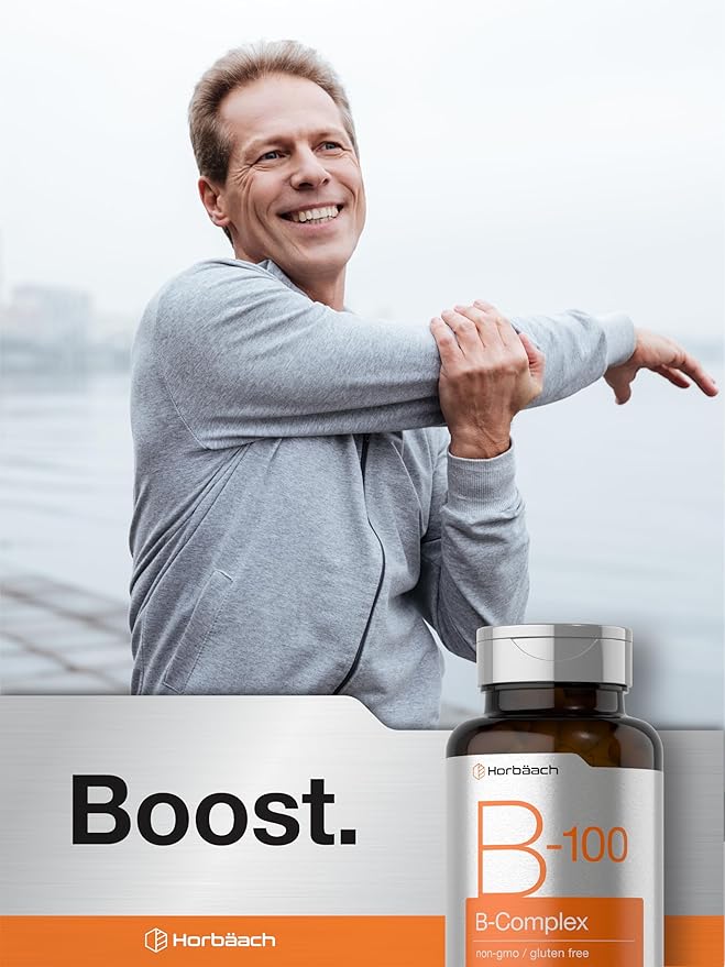 Horbäach Vitamin B-100 Complex | 60 Quick Release Capsules | Non-GMO and Gluten Free Supplement