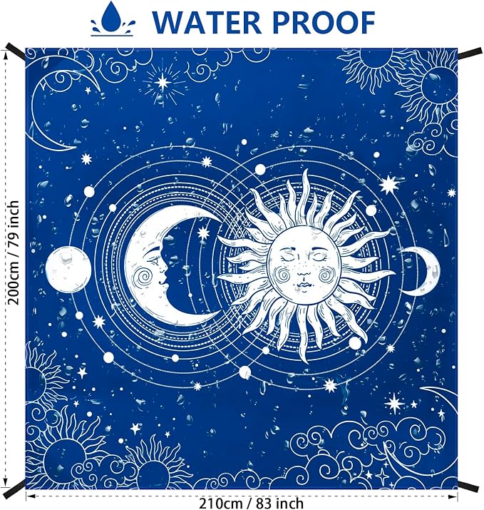 Beach Blanket, Wateresistant Sandproof Sand Free Beach Mat with Corner Pockets Portable Bag for Beach Festival,Picnic,Travel and Outdoor Camping Activties (BL-SUNMOON, 79"×83"(4 Person))