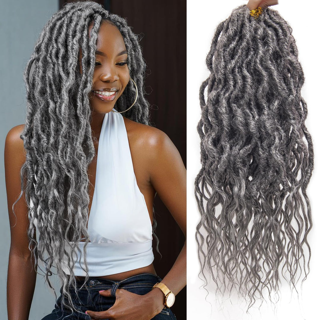 Faux Locs Crochet Hair 18Inch Goddess Locs Crochet Hair, 6Packs Grey Locs Crochet Hair Soft Locs Curly Ends Dreadlock Crochet Locs Synthetic Crochet Braids (51#, 18'')