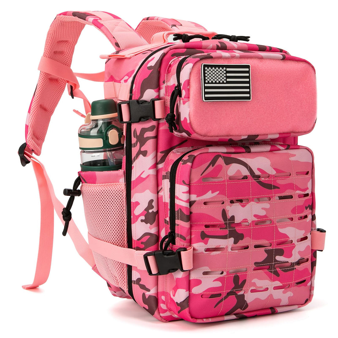 QT&QY 25L Military Tactical Backpacks For Women CCW Army Laser cut Molle Daypack small EDC Bug Out Bag Gym Rucksack With Dual Cup Holders medical Rucksack Pink Camo