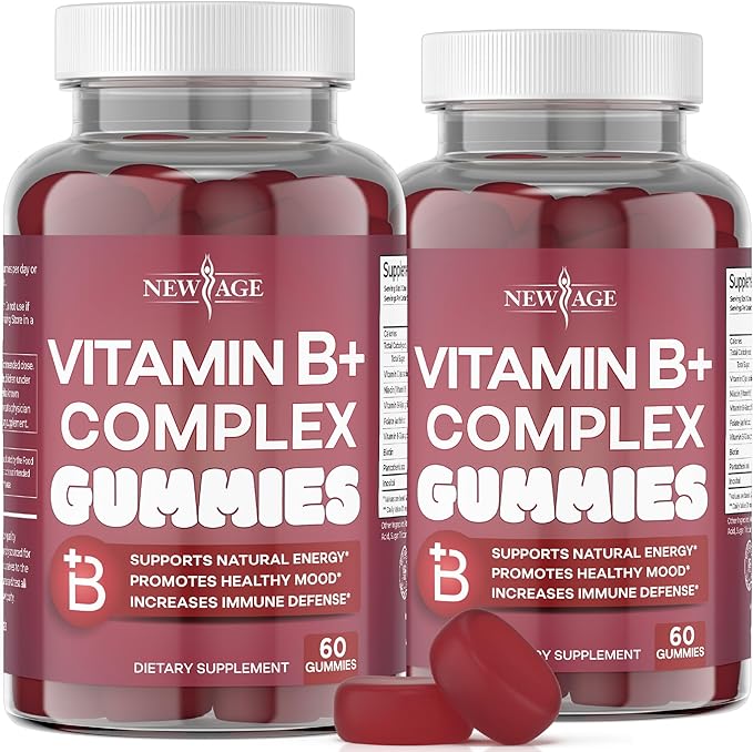 NEW AGE Vitamin B Complex Gummies with Vitamin B3, B6, & B12 – with Biotin, Folic Acid & Vitamin C – Gluten-Free, Vegan, Made in The USA! (120 Count (Pack of 2))