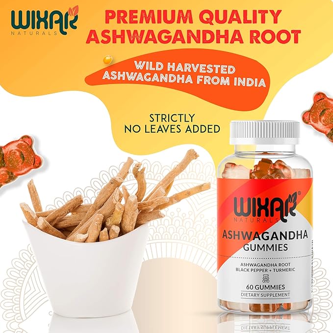 Ashwagandha Gummies with Turmeric and Black Pepper Extract - Herbal Gummy Supplement - 60 Gummies