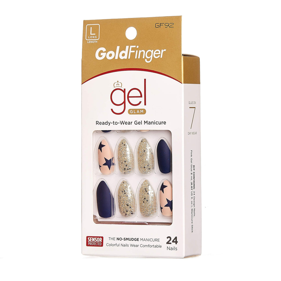 Gold Finger Full Cover Nails Gel Glam Ready to Wear Gel Manicure Long Nails