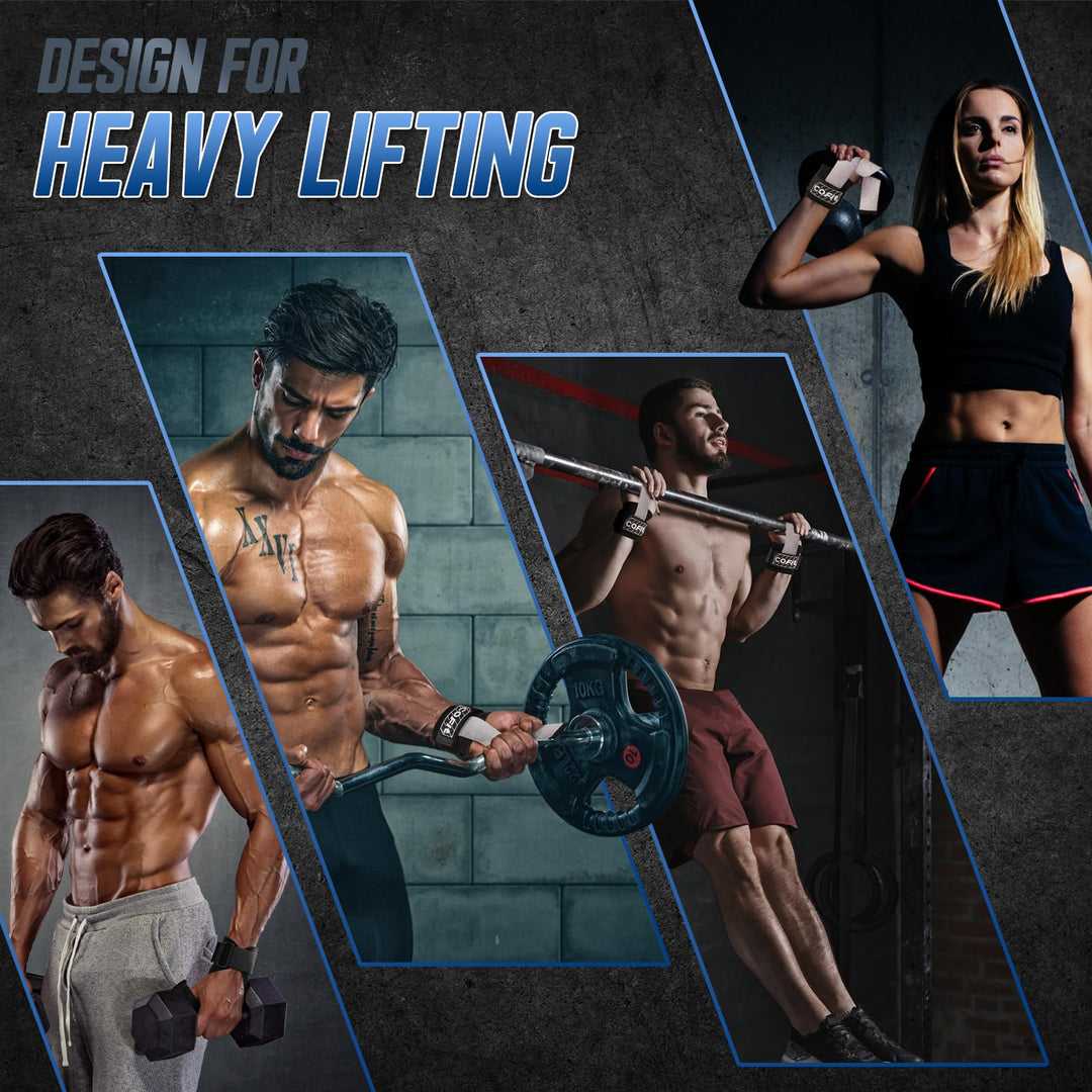 COFIT Workout Lifting Straps, Heavy Duty Weightlifting Wrist Straps with Extensive Cotton Padding Area, Enhanced Grip for Deadlifts, Powerlifting, Pull-Ups, Strength Training - White and Gray