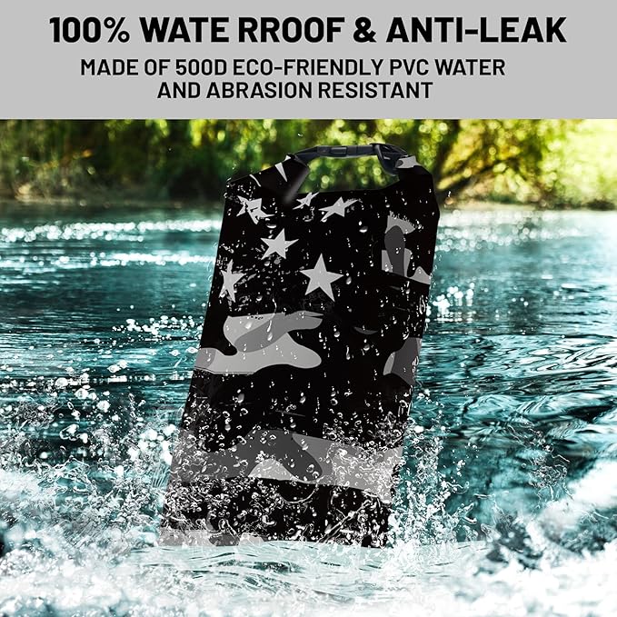 Waterproof Dry Bag,Roll Top Grey Camouflage American Flag Small Waterproof Backpack 5L/10L/20L Floating Lightweight Bags for Kayaking, Boating, Fishing, Swimming Camping with Waterproof Phone Case