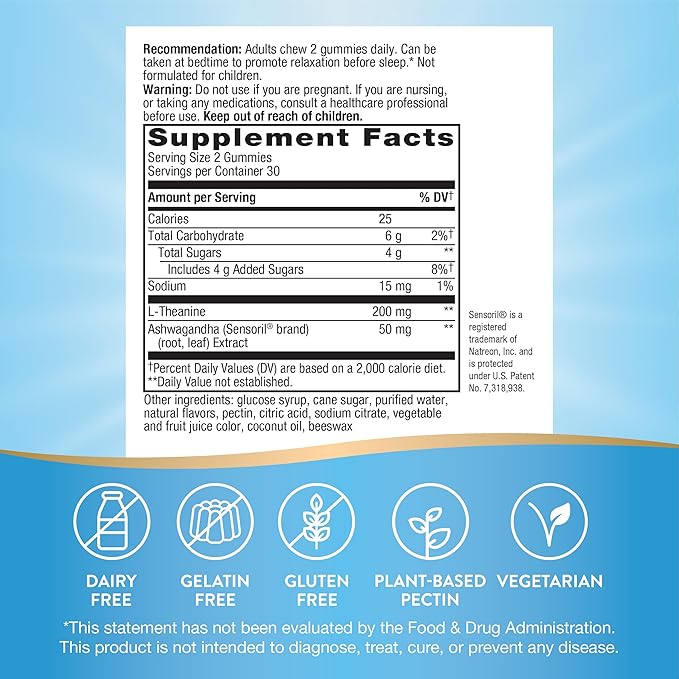 Nature's Way Quick Calm Gummies, L-Theanine for Relaxation*, Fast-Acting, Stress Relief from L-Theanine Within 30-60 minutes*, with Ashwagandha, Vegetarian, Mixed Berry Flavored,  60 Gummies