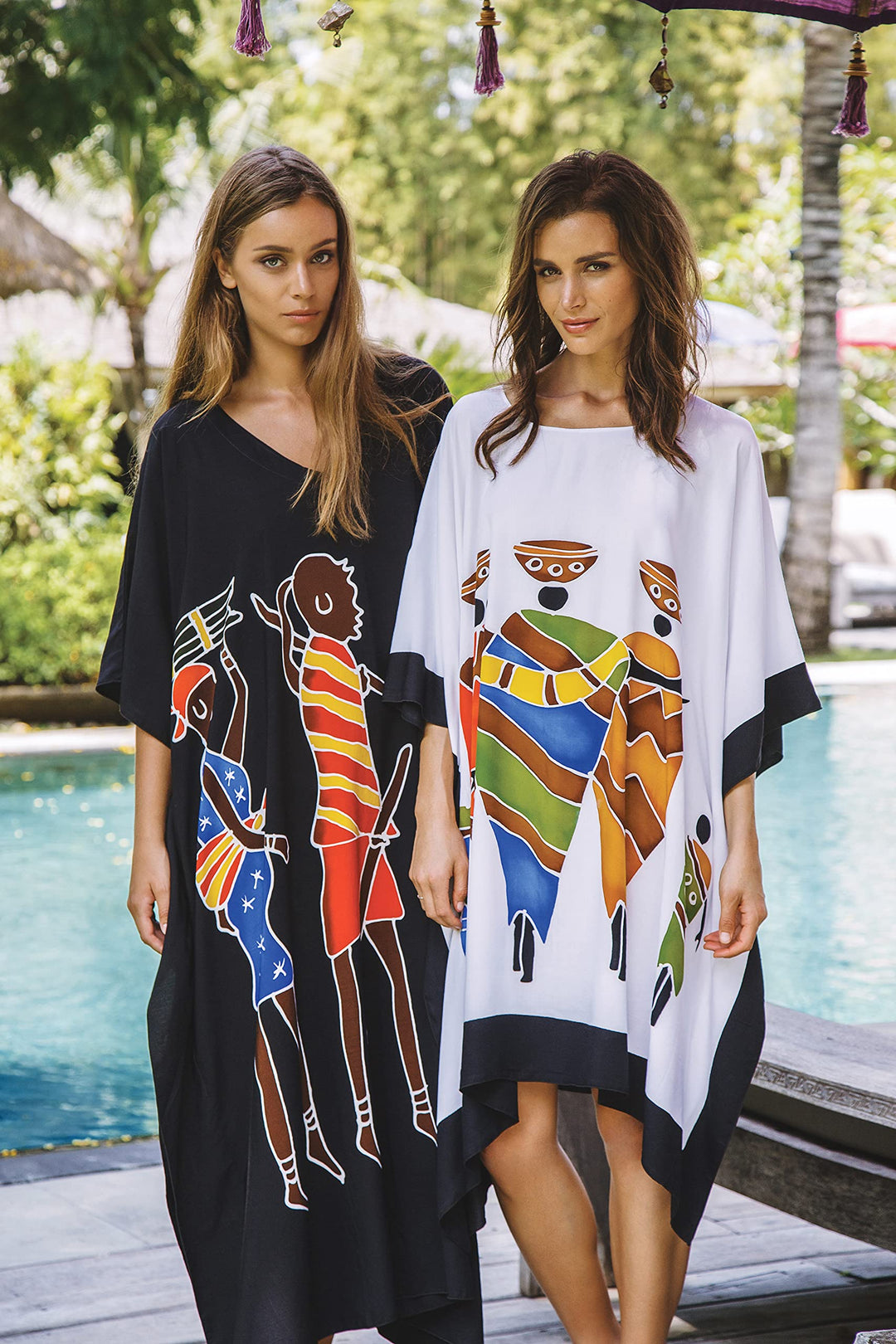 SHU-SHI Womens Short Caftan Poncho Tribal Tunic Swimwear Cover Up Red