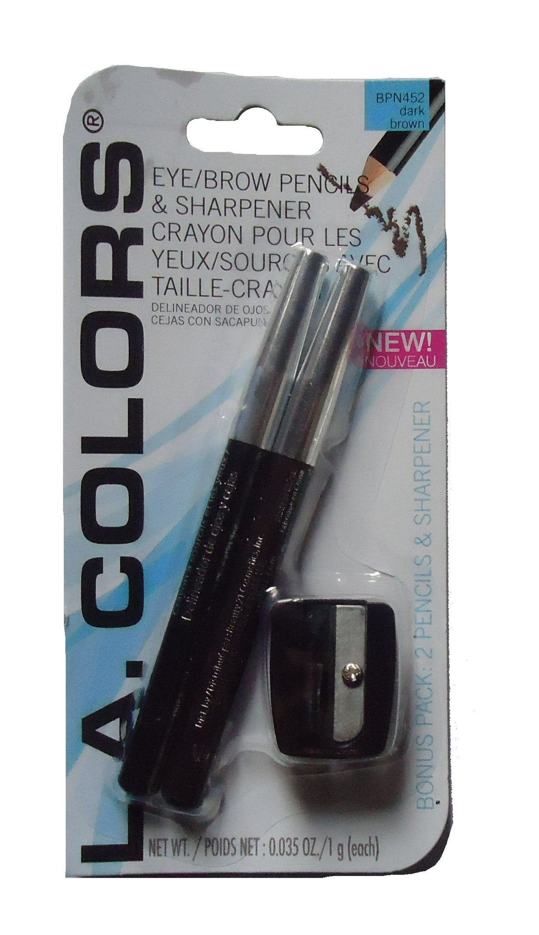 LA Colors Eyeliner/Brow Pencil with sharpener, BPN452 Black/Brown, 0.035 Oz