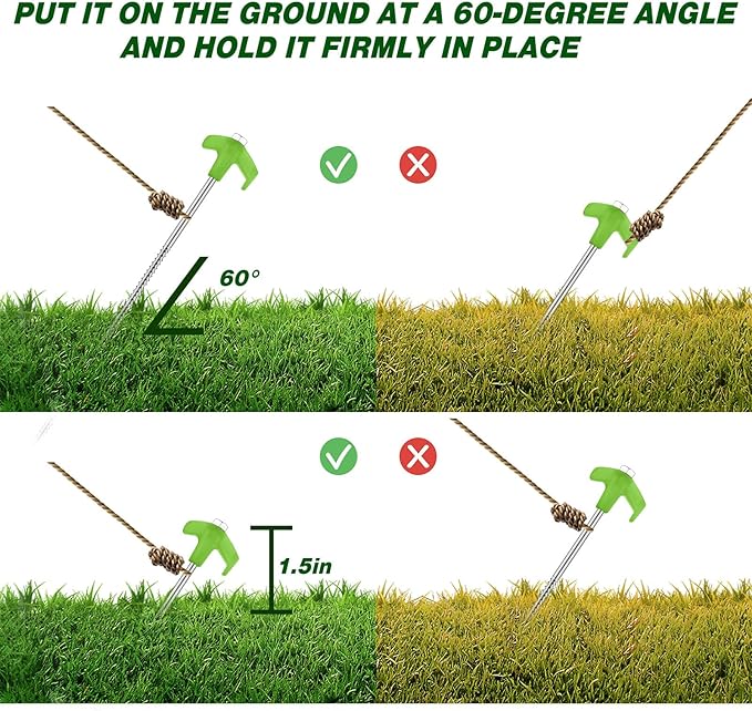 Hicarer 12 Inch Tent Stakes Screw in Camping Stakes Heavy Duty Metal Stake Ground Anchor Peg Threaded Tent Spikes with Hex Head Driver for Camping Garden Inflatable