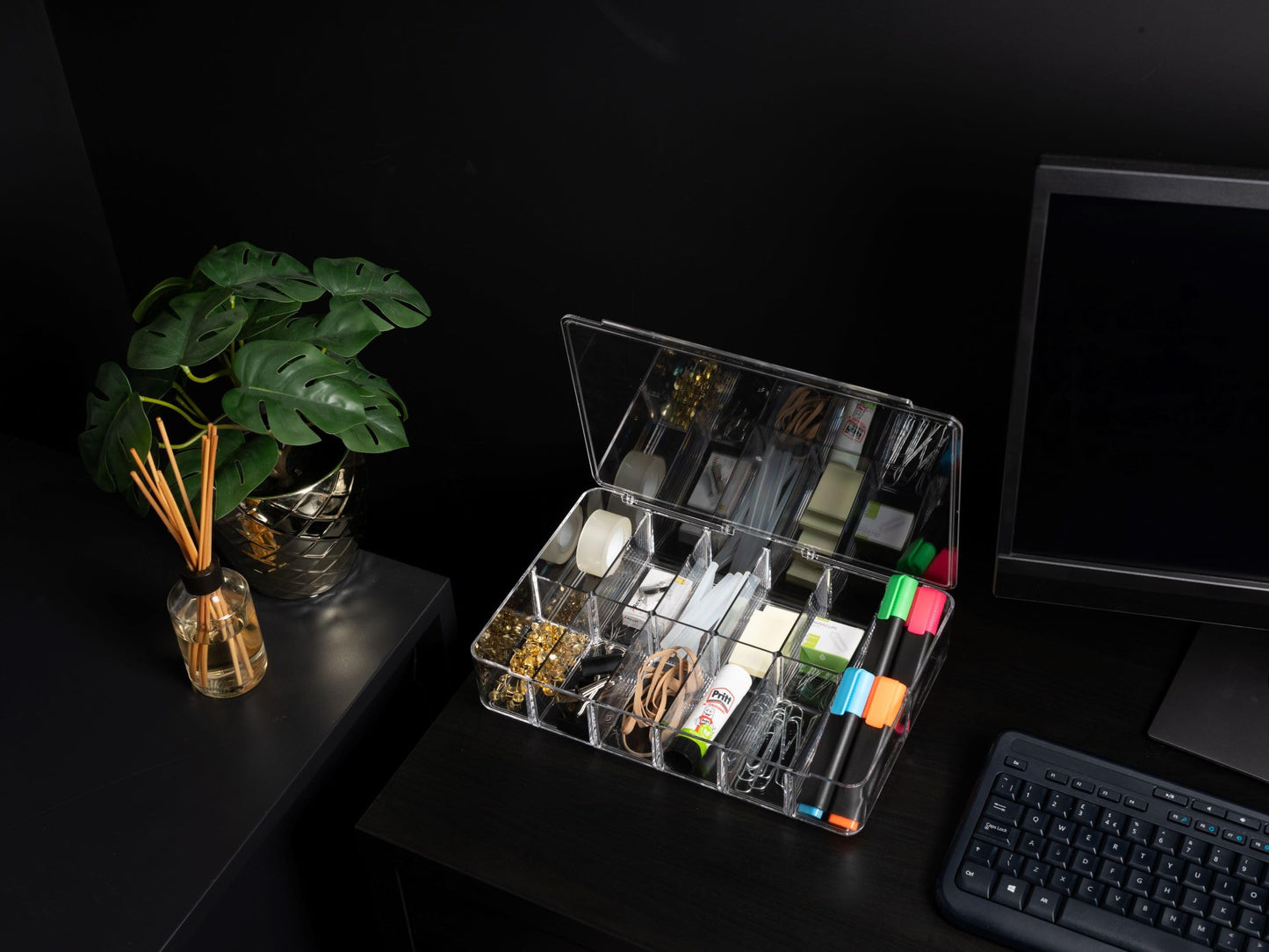 Addis Multi Compartment Clear Acrylic Make Up Cosmetic Craft Diy Storage Organiser Box With Lid, Clear Acrylic, 6.5 - Height