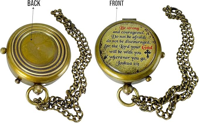 Bible Verse Brass Compass – “Be Strong and Courageous” (Joshua 1:9) | Christian Gift for Graduation, Baptism, Confirmation – Religious Keepsake for Boys, Girls, Teens, Men, Pastors & Church Events