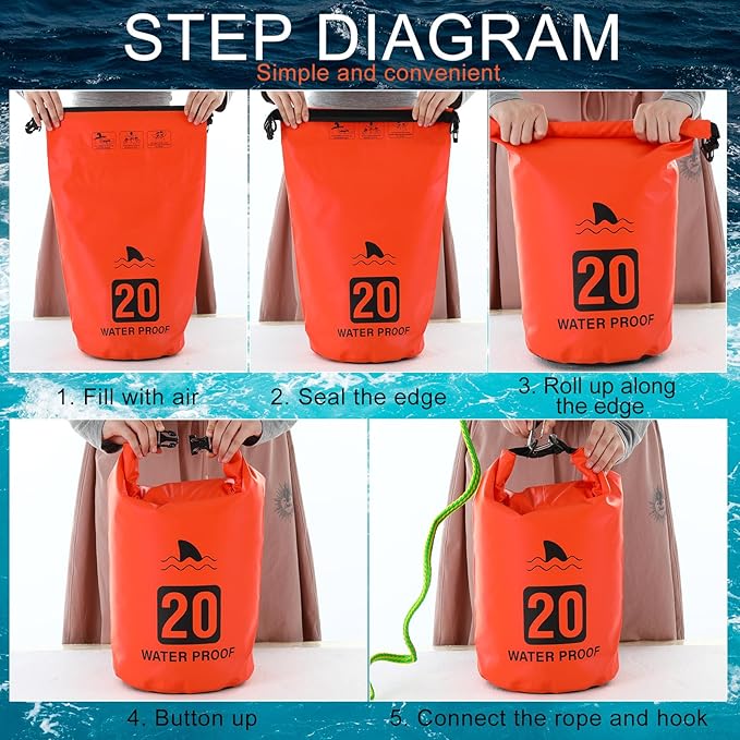 2 Set 20L Sand Anchor Heavy Duty Buoy Kit 2 in 1 Kayak Anchor Floating Waterproof Dry Bag with High Visibility Float Rope for Lake Beach Boat Hiking Camping Water Sports Surfing Kayaking(Orange)