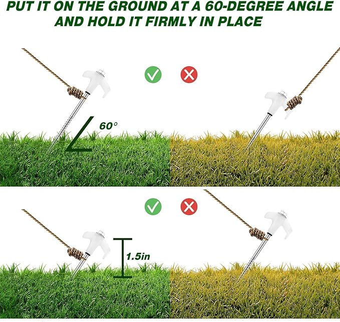 Hicarer 60 Pcs 8'' Screw in Tent Stakes Heavy Duty Ground Anchors Screw in Tent Pegs Ground Stakes Tent Spikes Metal Tent Spikes with Hex Head Driver for Camping Garden Canopies (Luminous White)