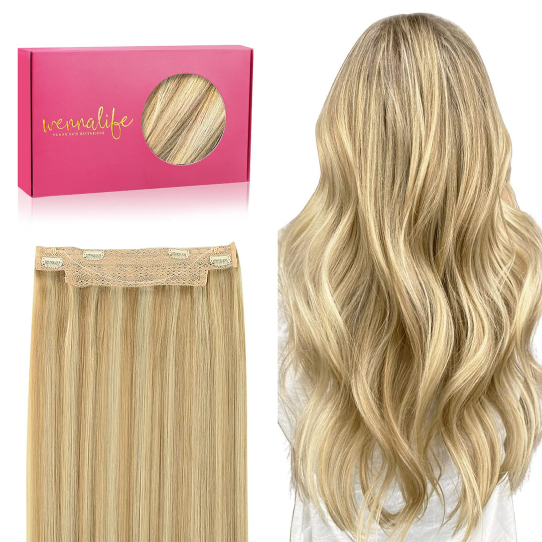 Wennalife (Increase 50% Lifespan) Real Human Hair 18 Inch 95G Light Blonde Highlighted Golden Blonde Remy Invisible Transparent